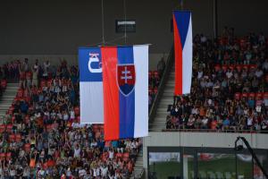 Úvodem všesokolského sletu zazněla česká a rovněž slovenská hymna