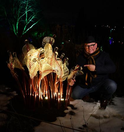 Křišťálová Botanické zahrada v Troji je rozsvícená sklářskými díly bývalého zápasníka  Pačínka Jiřího